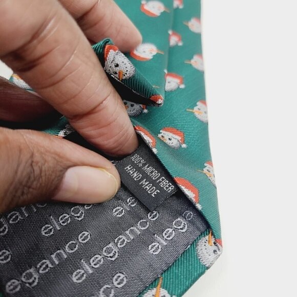 Elegance | Green Snowman With Santa Hat Print Tie - Picture 10 of 14